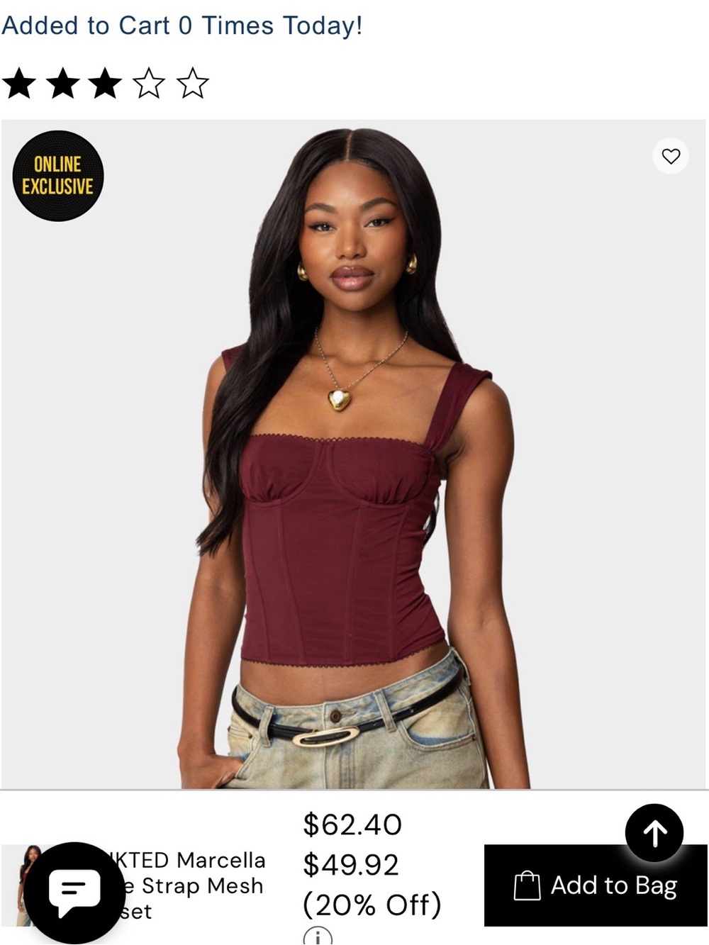 EDIKTED NEVER WORN Marcella Square Neck Corset Tank Top - Burgundy